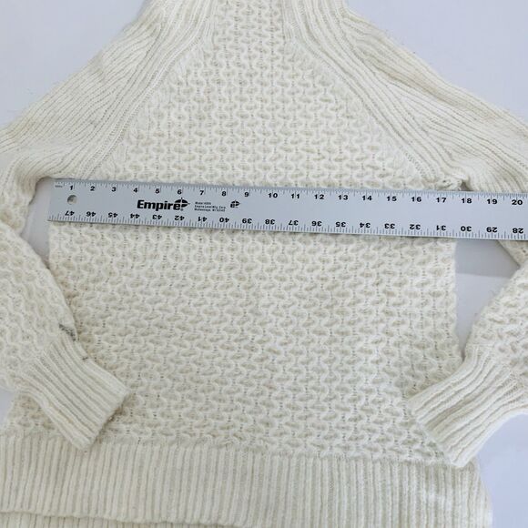 Anthropologie Bia Sweater S Cream Mock Neck Fluffy Cable Chunky Knit Puff Preppy - Picture 10 of 14